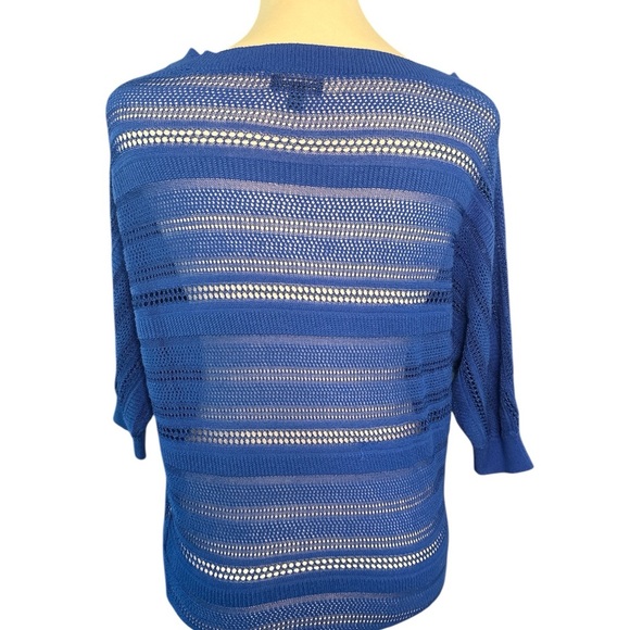 Express Blue Crew Neck Sweater with Open-Knit Design - Picture 4 of 6